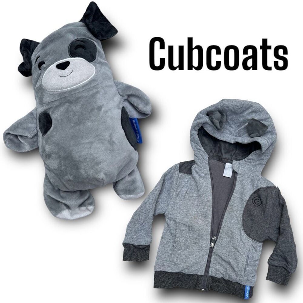 Cubcoats “Pimm the Pup” 2 for 1 Zip up Hoodie & Plushie, Gray/Charcoal Size 2T